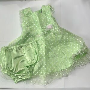 George | Vintage Polka Dot Sleeveless Sheer Lined Green Girls Formal Dress 24M